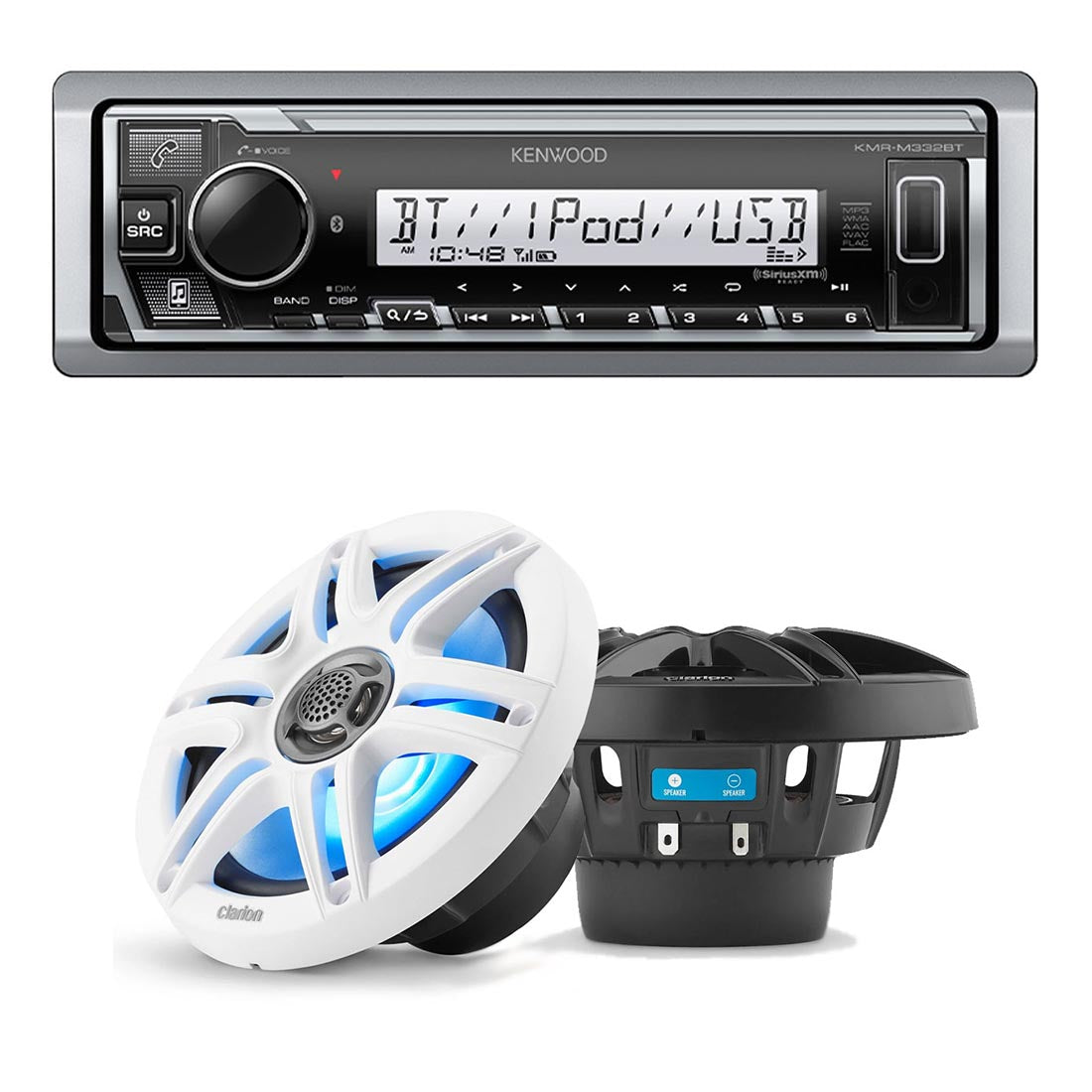 Kenwood KMR-M332BT Marine Digital Media Receiver | Clarion CMS-651 6.5" Marine Speakers - Bundle