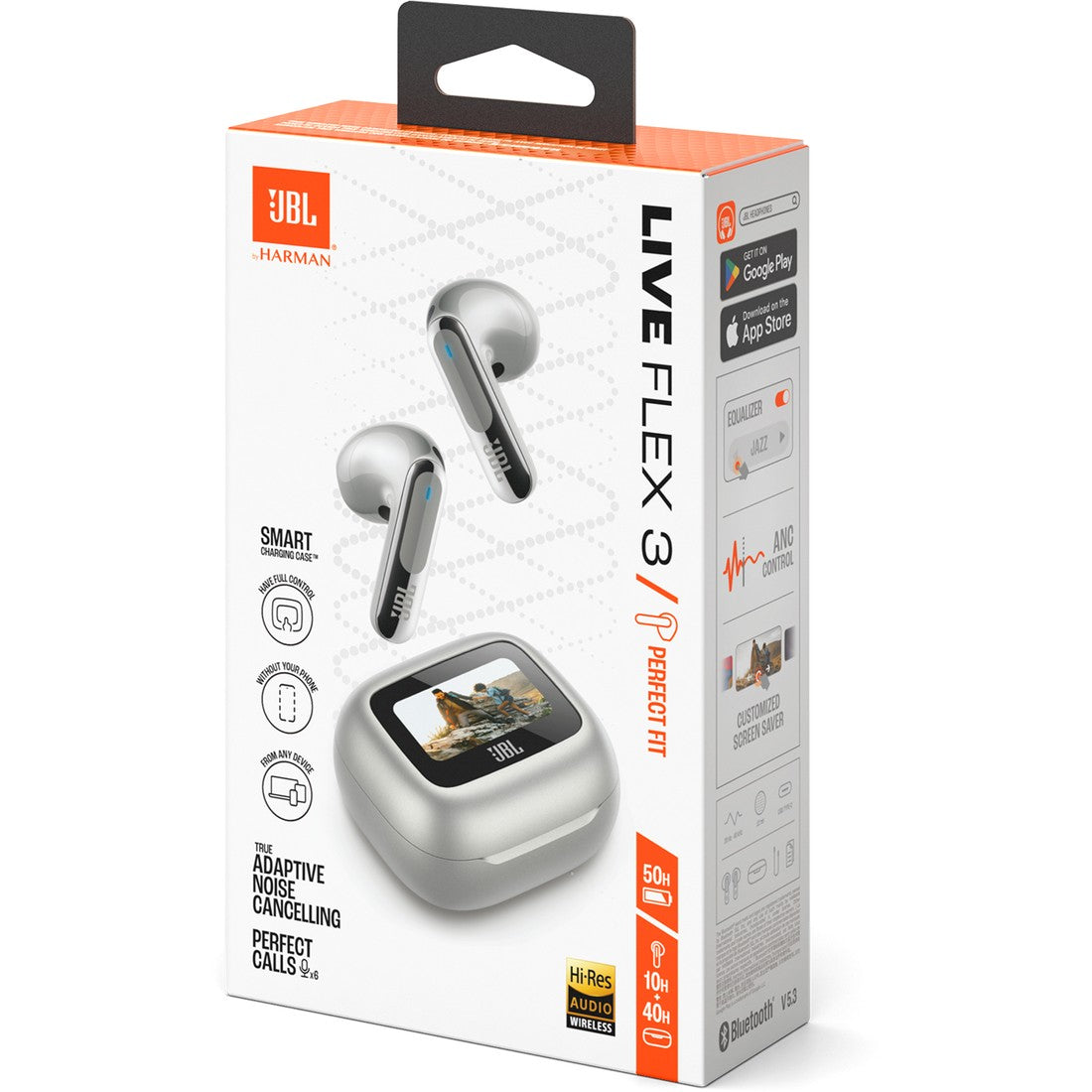 JBL Live Flex 3 - Silver - True wireless noise-cancelling open-stick earbuds - Detailshot 15