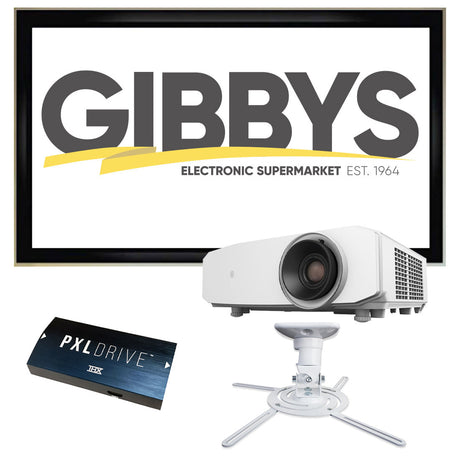 JVC LX-NZ30 4k UHD DLP Laser Projector | Strong Mounts SM-PROJ-M Projector Mount | LX-120G169 120” 16:9 Fixed Screen | Pixelgen PXLDRIVE HDMI Cable Bundle