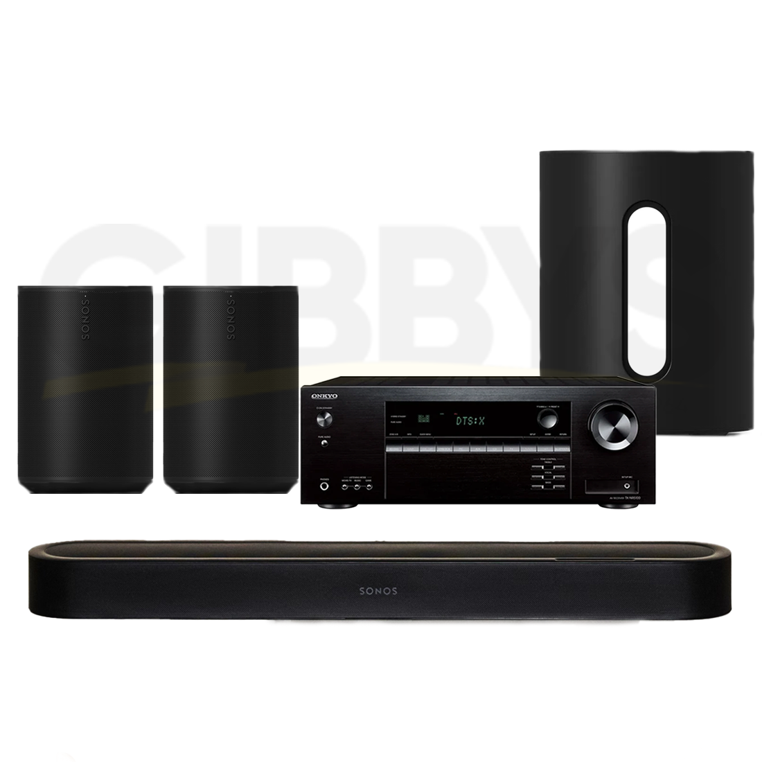 Onkyo TX-NR5100 Receiver | Sonos Beam Ultra Soundbar | Sub Mini Wireless Subwoofer | Era 100 (Pair) - Bundle