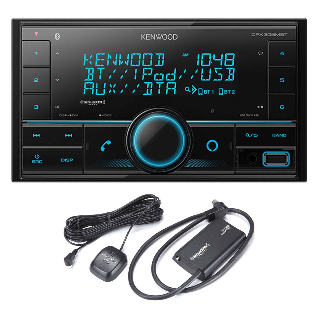 Kenwood DPX305MBT Digital Media Receiver | SiriusXM SXV300V1C Connect Vehicle Tuner Bundle