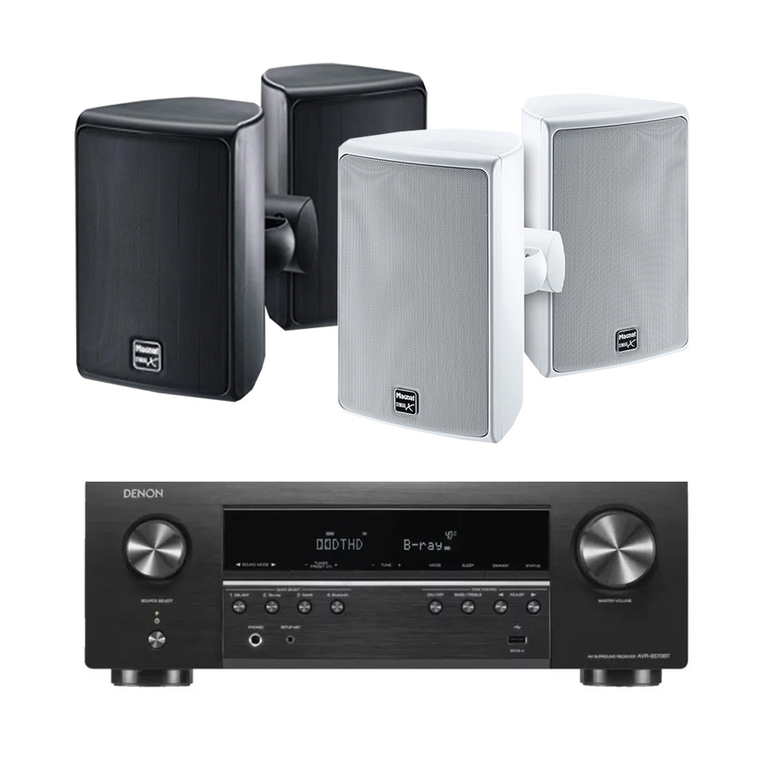 Denon AVR-S570BT 5.2 Channel 8K Receiver - B-Stock | Magnat Symbol X 130 Outdoor Speakers - 2 Pairs - Bundle