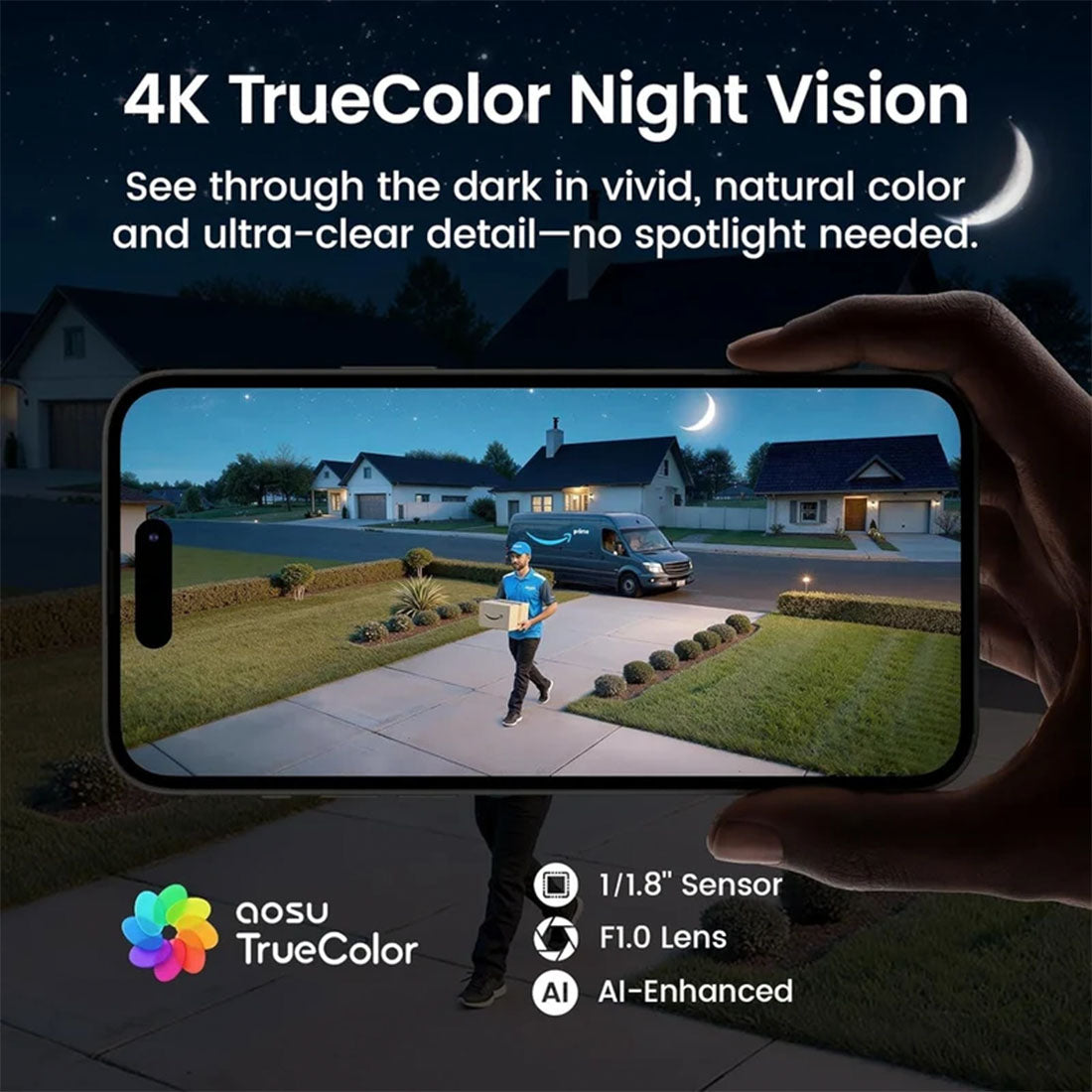 AOSU C9X4H T2 Ultra Solar Powered 4k Outdoor Security Camera Bundle with Cortex Hub - 4 Cameras