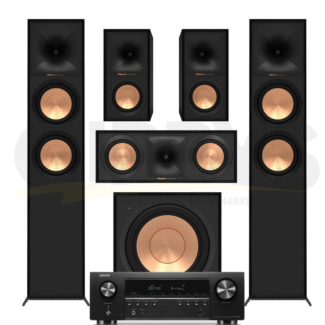 Denon AVR-S670H 5.2 Channel 8K AV Receiver | Klipsch R-800FB Reference 5.1 Speaker Bundle #1