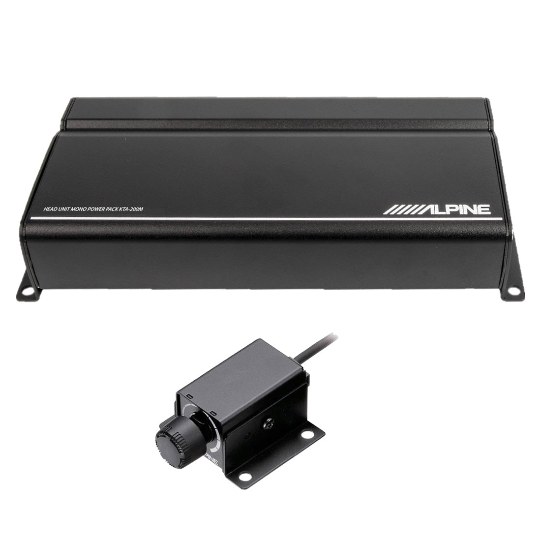 Alpine KTA-200M Mono 4 Power Pack Amplifier with PowerStack | RUX-KNOB.2 Remote Bass Level Control - Bundle