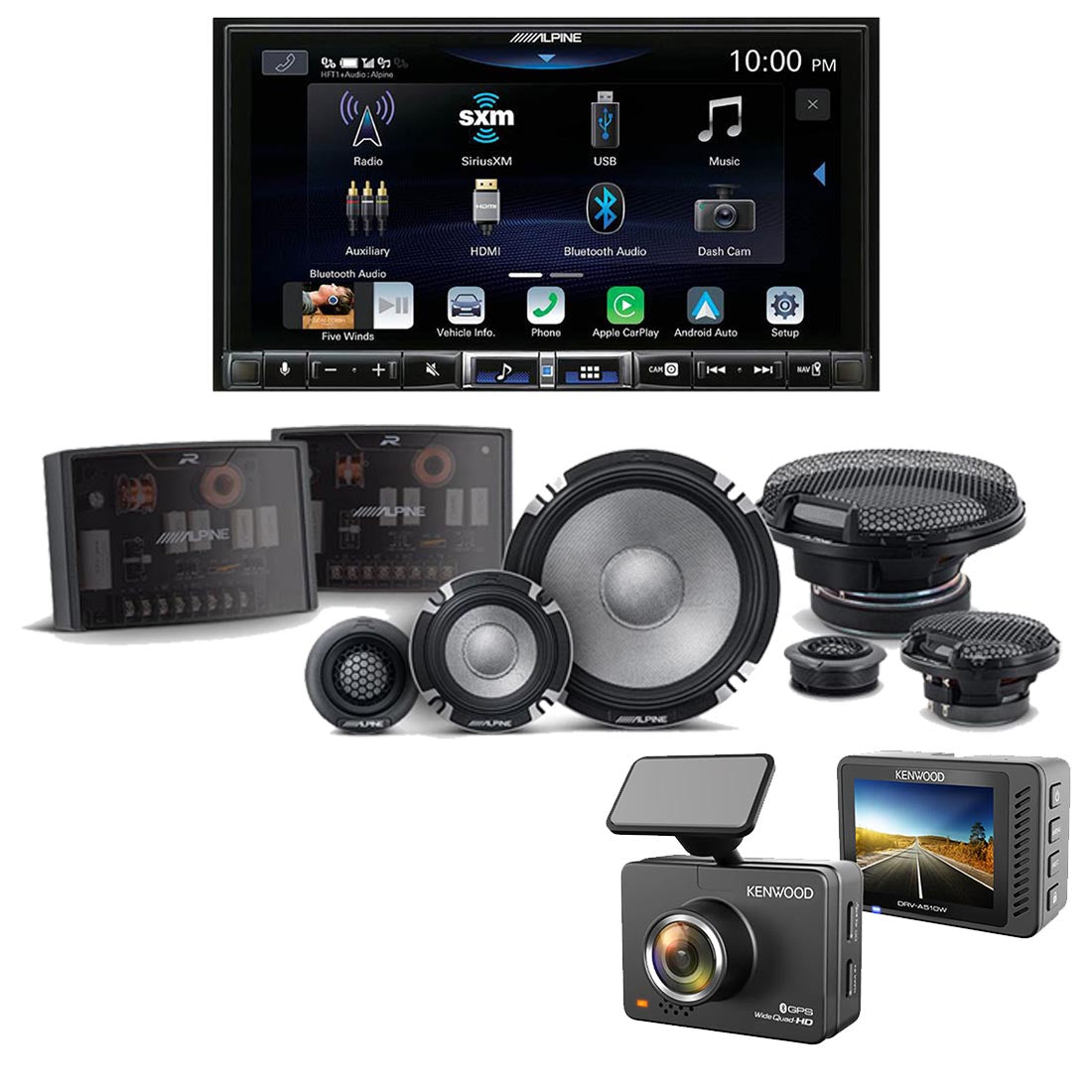 Alpine ILX-507 Multimedia Receiver | Alpine R2-S653 Speaker System | Kenwood DRV-A510W Dash Cam - Bundle