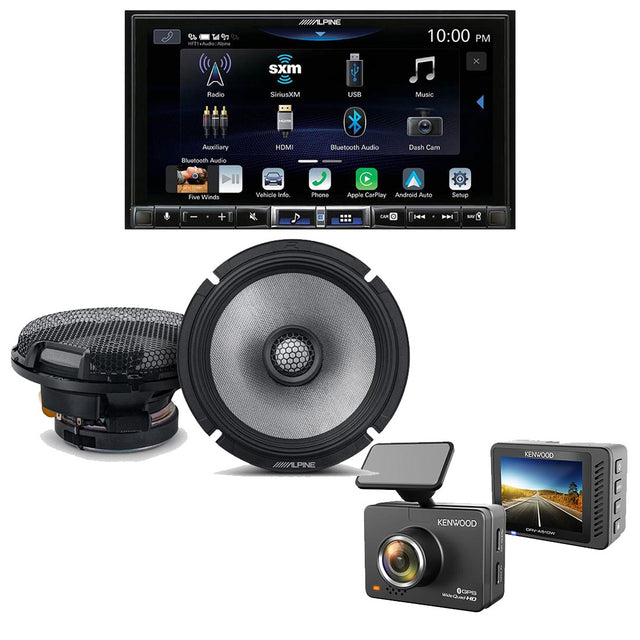 Alpine ILX-507 Multimedia Receiver | Alpine R2-S65 6.5" Speaker Set | Kenwood DRV-A510W Dash Cam - Bundle