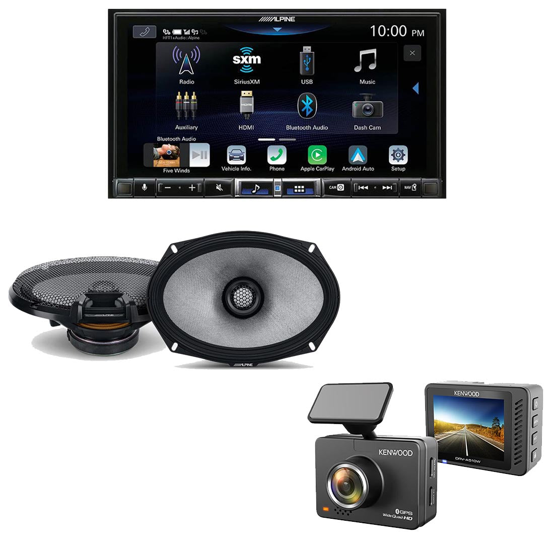 Alpine ILX-507 Multimedia Receiver | Alpine R2-S69 Car Speakers | Kenwood DRV-A510W Dash Cam - Bundle