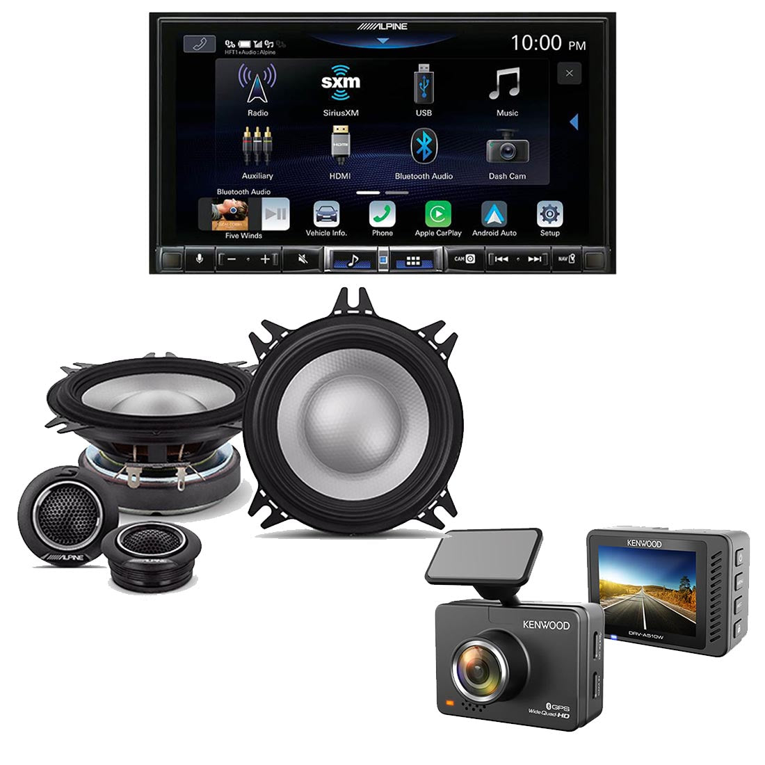 Alpine ILX-507 Multimedia Receiver | Alpine S2-S40C Speaker System | Kenwood DRV-A510W Dash Cam - Bundle