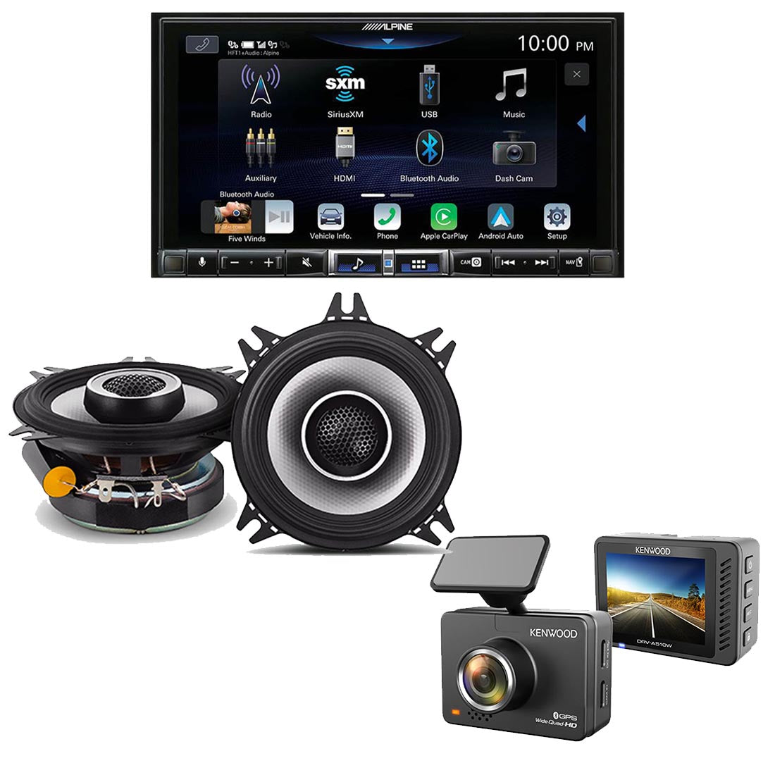 Alpine ILX-507 Multimedia Receiver | Alpine S2-S40 Car Speakers | Kenwood DRV-A510W Dash Cam - Bundle