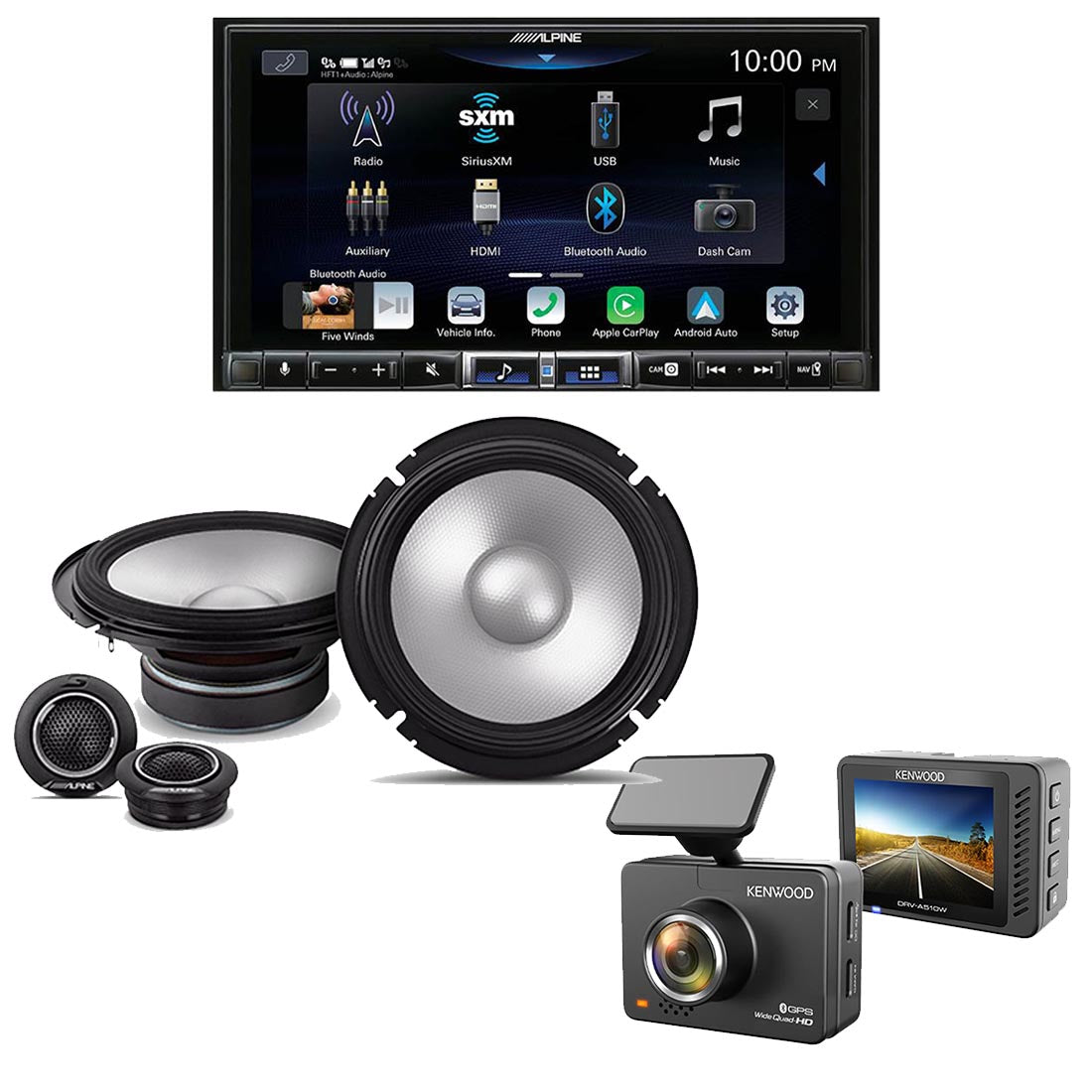 Alpine ILX-507 Multimedia Receiver | Alpine S2-S65C Speaker System | Kenwood DRV-A510W Dash Cam - Bundle