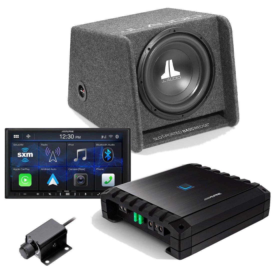 Alpine ILX-407 Digital Multimedia Car Receiver | Alpine S2-A60M Mono Amplifier | RUX-KNOB.2 Remote Control | JL Audio CP112-W0V3 12" Subwoofer  #93281 Bundle