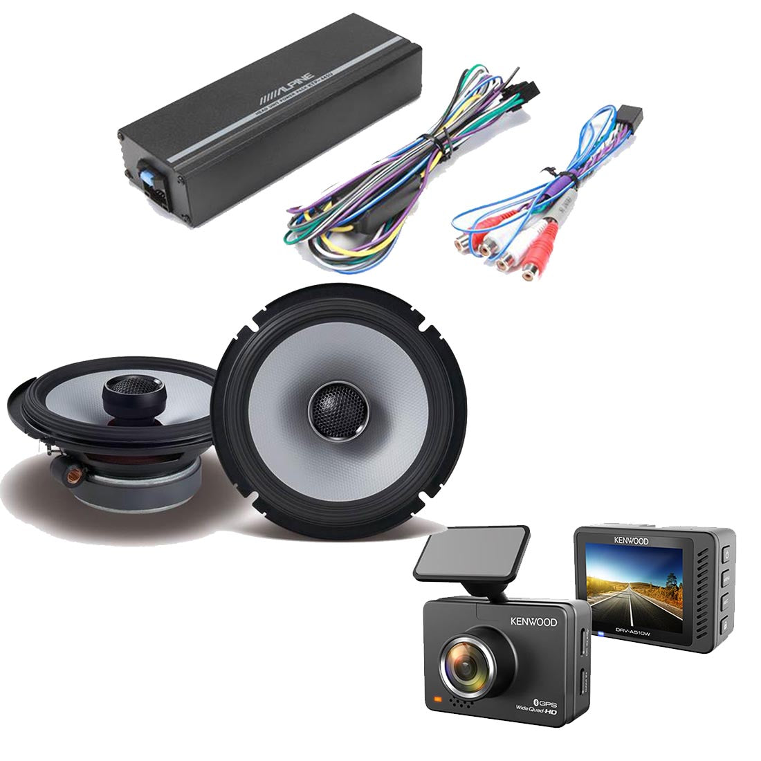 Alpine KTP-445U Amplifier | Alpine S2-S65 Car Speakers | Kenwood DRV-A510W Dash Cam - Bundle