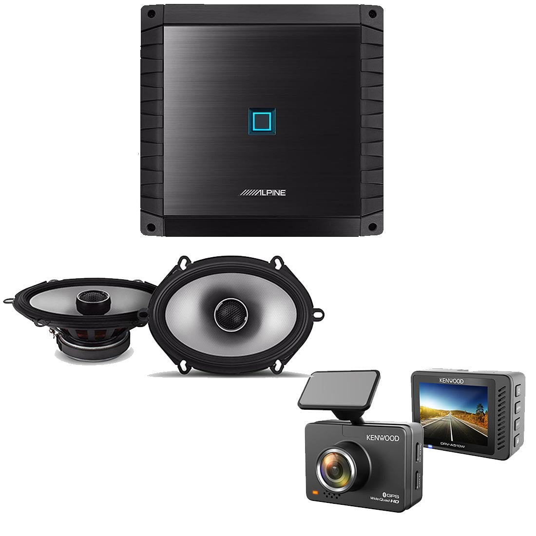 Alpine S2-A36F Amplifier | Alpine S2-S68 Car Speakers | Kenwood DRV-A510W Dash Cam - Bundle