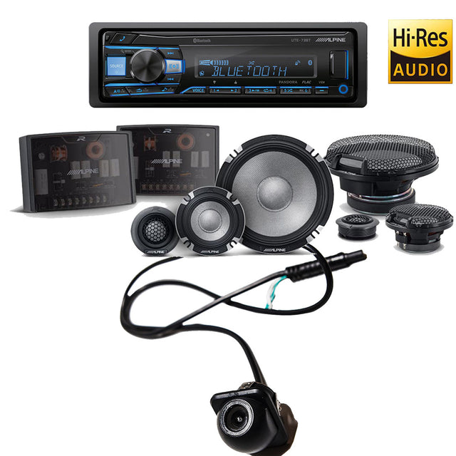 Alpine UTE-73BT Digital Media Receiver | Alpine R2-S653 6.5"  Speaker Set | EchoMaster RVC 5721 Backup Camera - Bundle