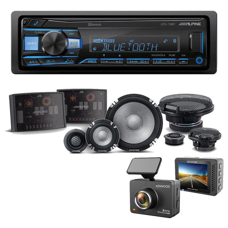 Alpine UTE-73BT Digital Media Receiver | Alpine R2-S653 Speaker System | Kenwood DRV-A510W Dash Cam - Bundle