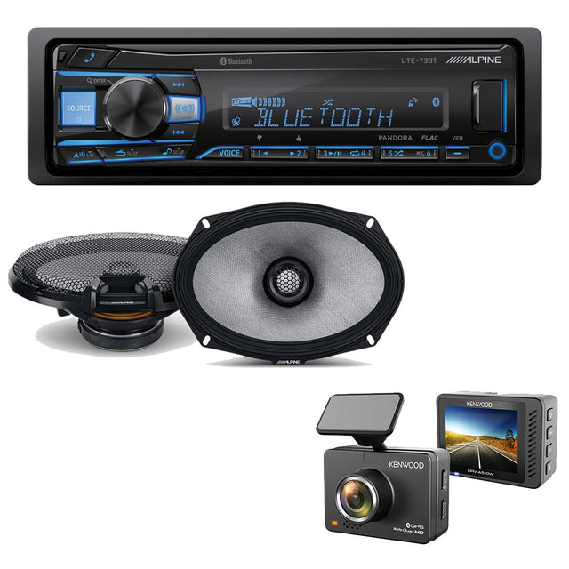 Alpine UTE-73BT Digital Media Receiver | Alpine R2-S69 Car Speakers | Kenwood DRV-A510W Dash Cam - Bundle