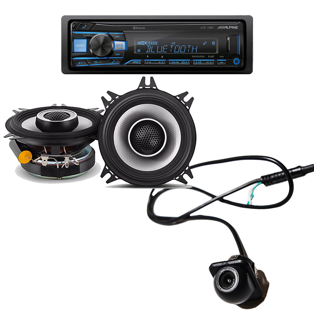 Alpine UTE-73BT Digital Media Receiver | Alpine S2-S40 4" Car Speakers | EchoMaster RVC 5721 Backup Camera - Bundle