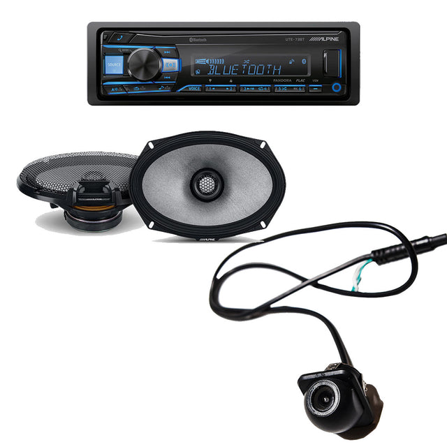 Alpine UTE-73BT Single-DIN Bluetooth Digital Media Receiver | Alpine R2-S69 6x9" High-Resolution Coaxial Speaker Set | EchoMaster RVC 5721 Push In Rear/Front View Backup Camera
