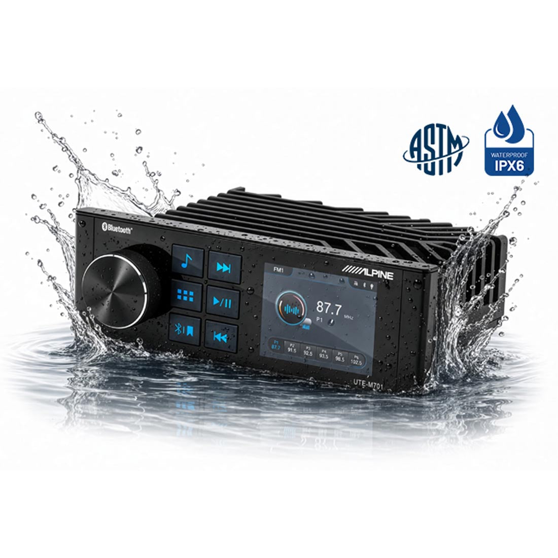 Alpine UTE-M701 Waterproof Marine Bluetooth Receiver with 2.8" Display