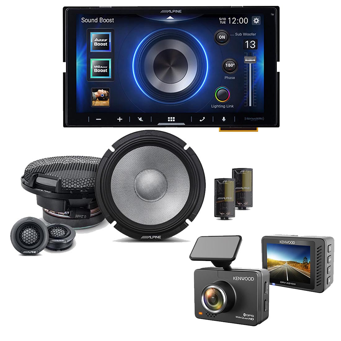 Alpine iLX-W670 Digital Multimedia Receiver | Alpine R2-S65C Speaker Set | Kenwood DRV-A510W HD Dash Cam - Bundle