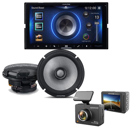 Alpine iLX-W670 Digital Multimedia Receiver | Alpine R2-S65 Speaker Set | Kenwood DRV-A510W HD Dash Cam - Bundle