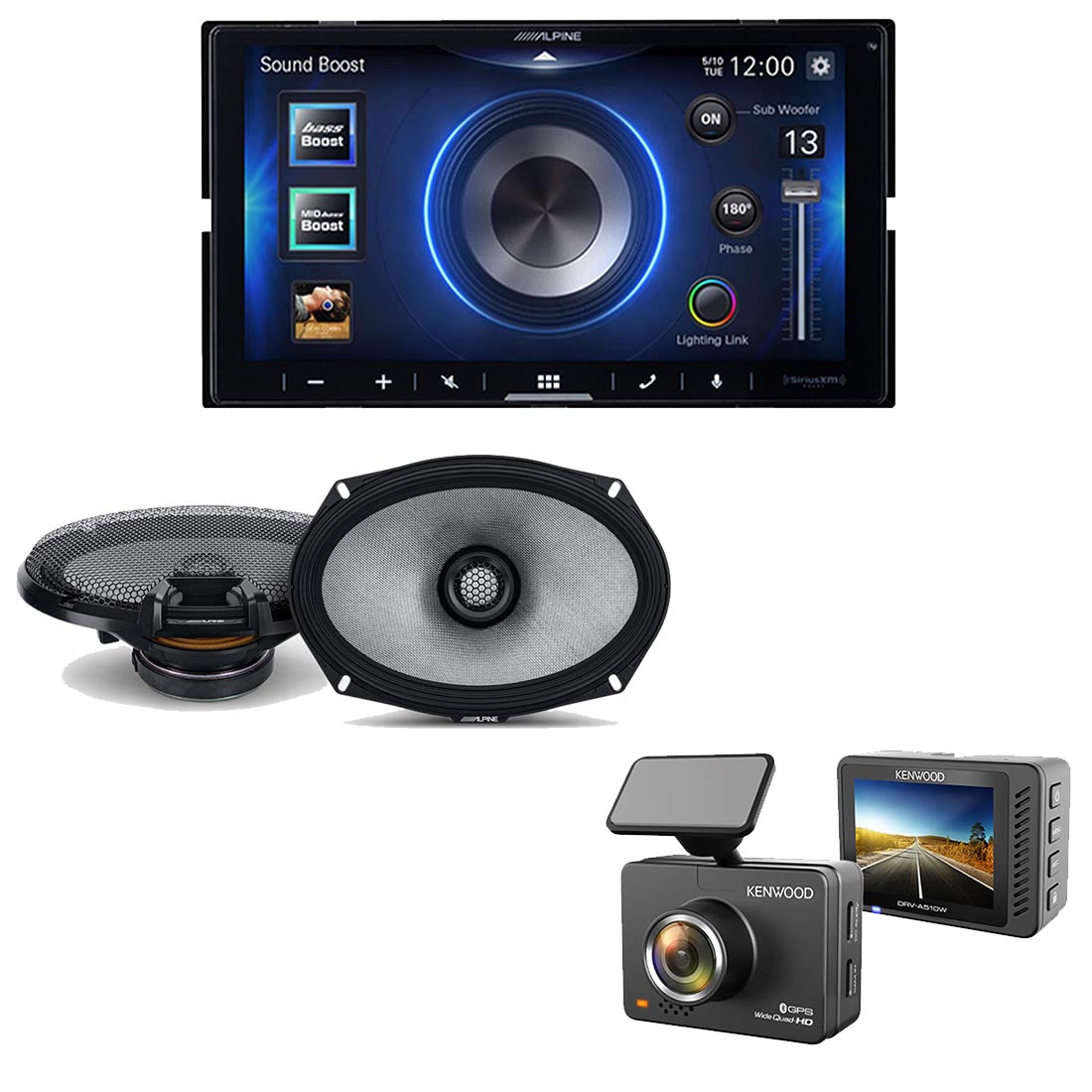 Alpine iLX-W670 Digital Multimedia Receiver | Alpine R2-S69 Car Speakers | Kenwood DRV-A510W HD Dash Cam - Bundle