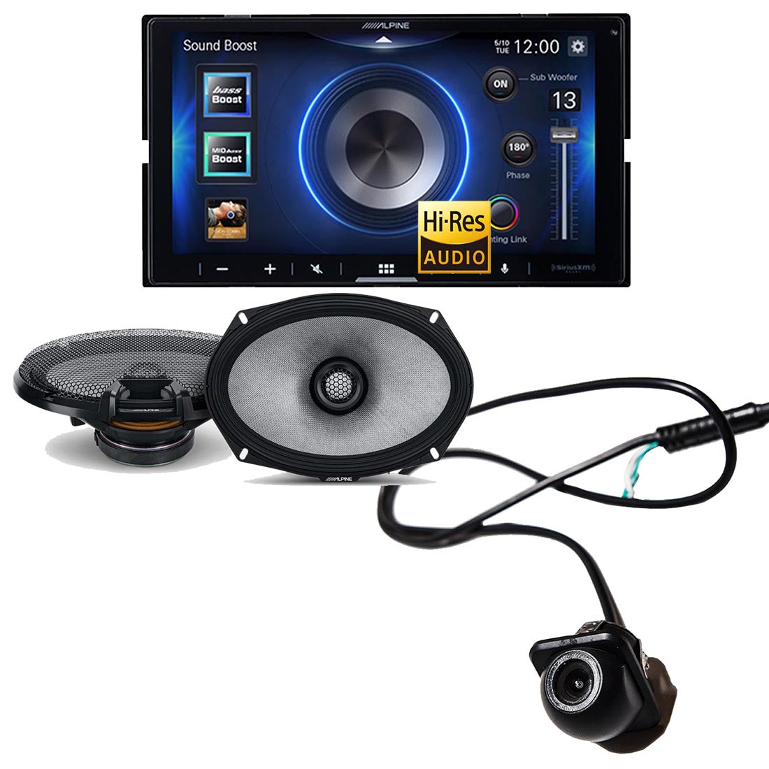 Alpine iLX-W670 Digital Multimedia Receiver | Alpine R2-S69 Speaker Set | EchoMaster RVC 5721 Backup Camera - Bundle