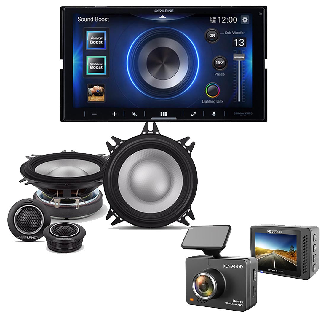 Alpine iLX-W670 Digital Multimedia Receiver | Alpine S2-S40C Speaker System | Kenwood DRV-A510W HD Dash Cam - Bundle