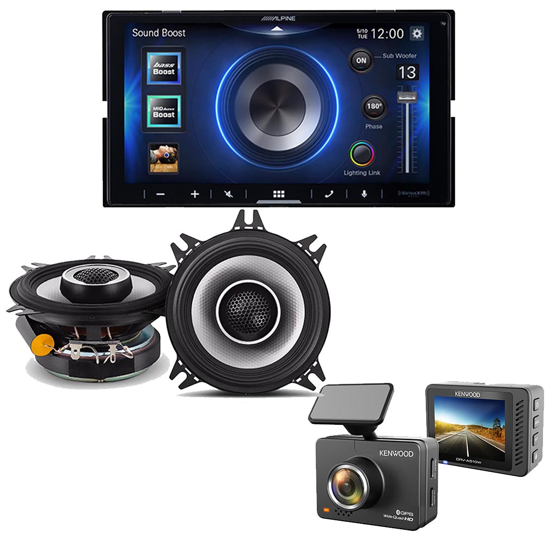 Alpine iLX-W670 Digital Multimedia Receiver | Alpine S2-S40 Car Speakers | Kenwood DRV-A510W HD Dash Cam - Bundle