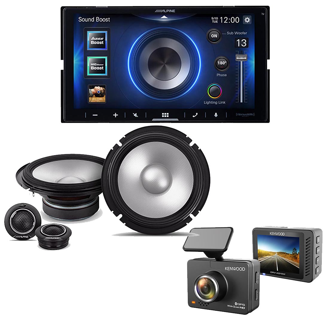Alpine iLX-W670 Digital Multimedia Receiver | Alpine S2-S65C Speaker System | Kenwood DRV-A510W HD Dash Cam - Bundle