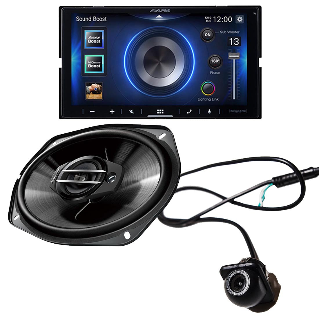 Alpine iLX-W670 Digital Multimedia Receiver | Pioneer TS-G6930F Car Speakers | EchoMaster RVC 5721 Backup Camera - Bundle
