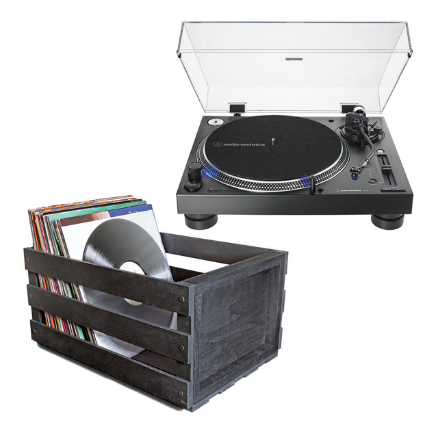 Audio-Technica AT-LP140XP-BK Direct-Drive Professional DJ Turntable | Ultralink ULPRC Record Storage Crate