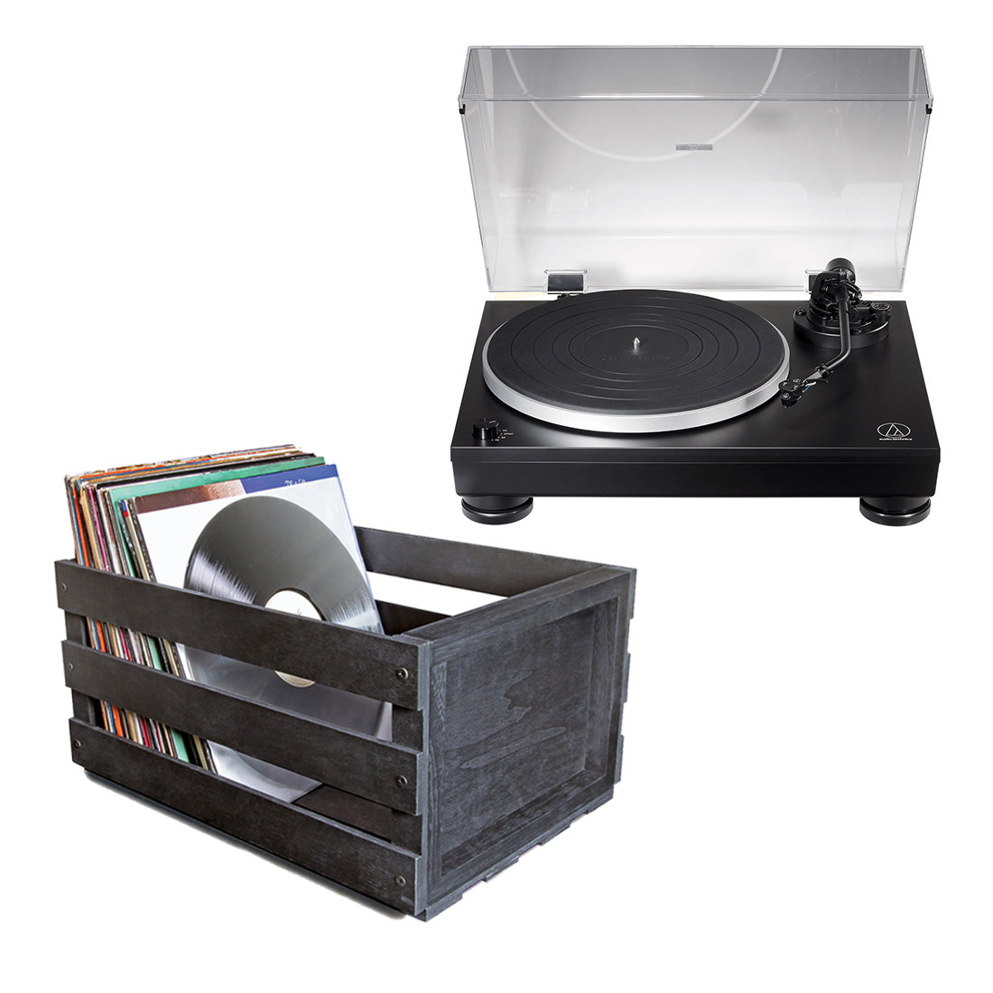 Audio-Technica AT-LP5X Fully Manual Direct Drive Turntable | Ultralink ULPRC Record Storage Crate Bundle