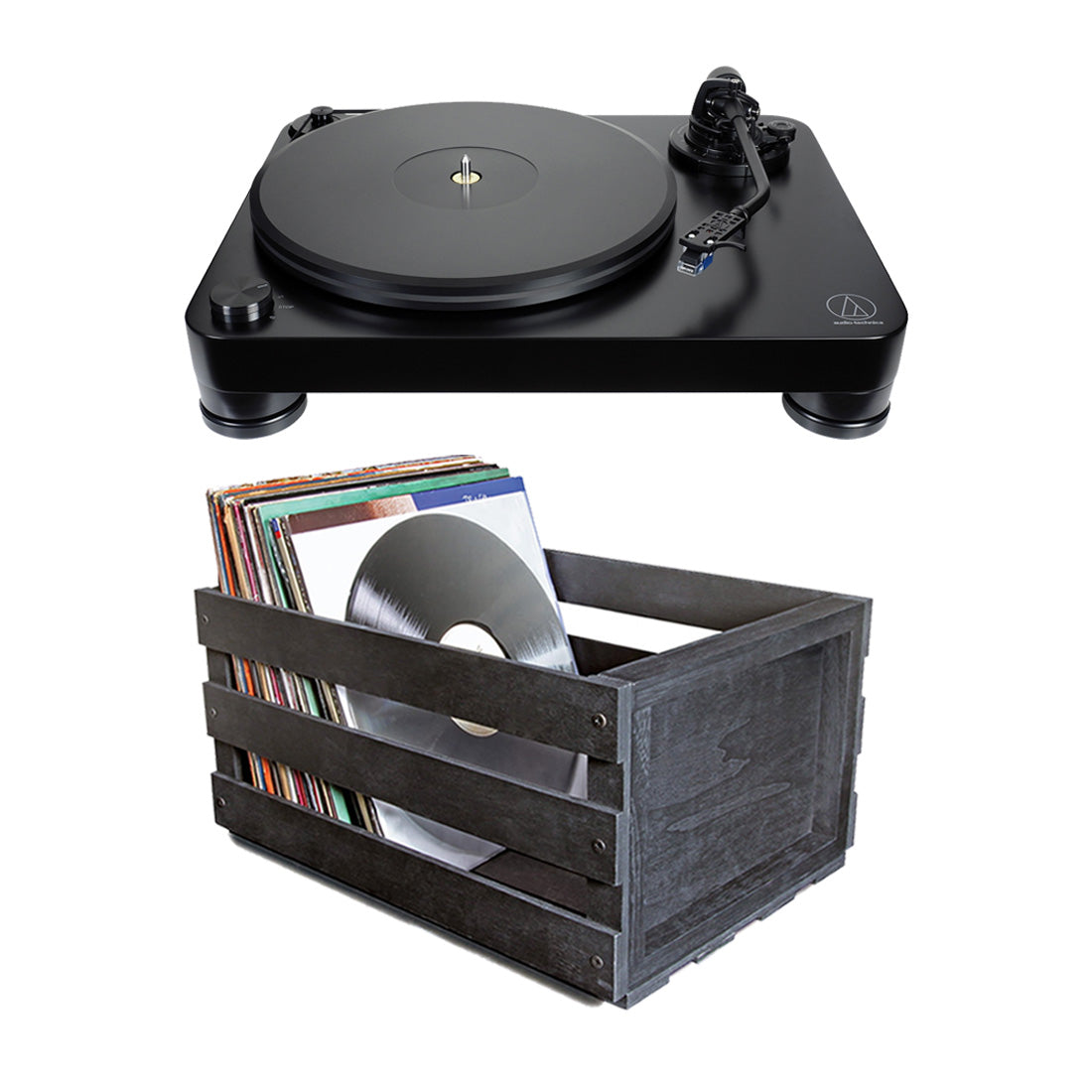 Audio-Technica AT-LP7 Fully Manual Belt-Drive Turntable | Ultralink ULPRC Record Storage Crate Bundle
