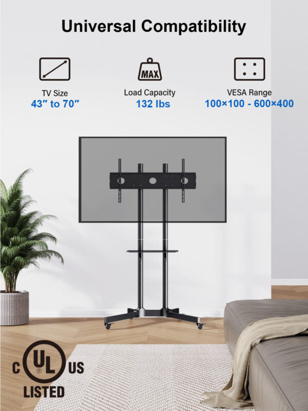 ErgoAV BETCL1-01B Cart for TVs 40" to 75" with Height Adjust
