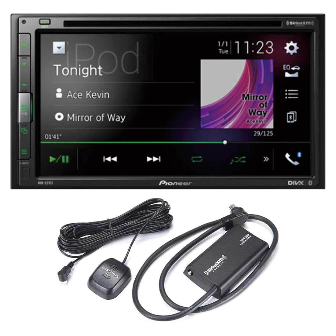 Pioneer AVH-521EX Multimedia DVD Receiver | SiriusXM SXV300V1C Connect Vehicle Tuner Bundle