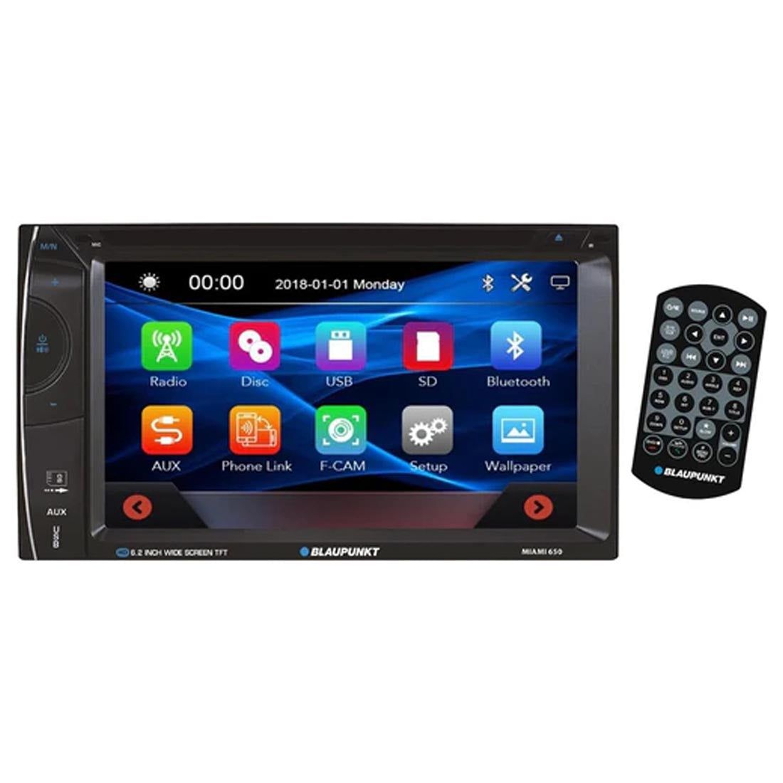 Blaupunkt Miami650-CAM Bundle: MIAMI650 Double DIN Receiver | BRC-AB100 Mini Rear View Camera