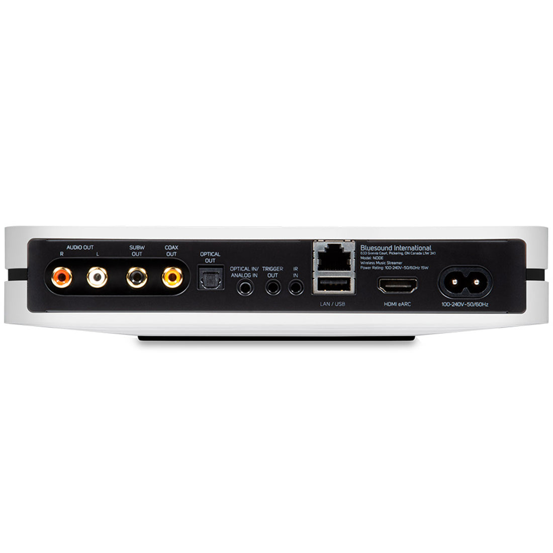 Input and output options of the Bluesound NODE