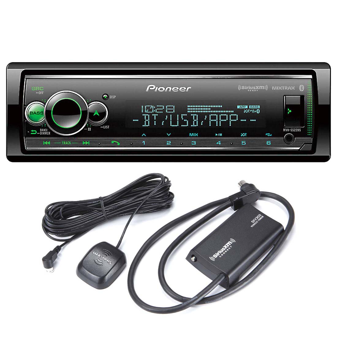 Pioneer MVH-S522BS Digital Media Receiver | SiriusXM SXV300V1C Connect Vehicle Tuner Bundle