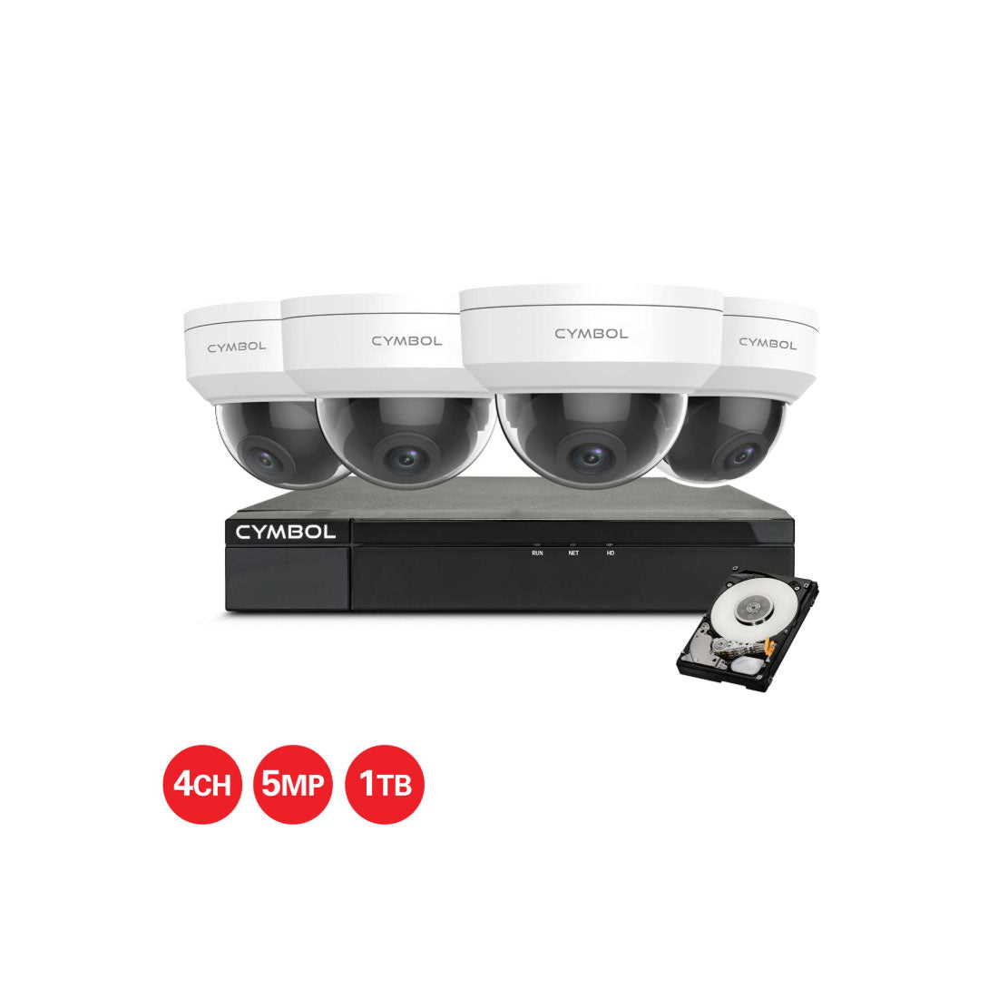 Cymbol 4CH IP Kit With 4 x 5MP White VPD Cameras and 4CH 1TB NVR - White