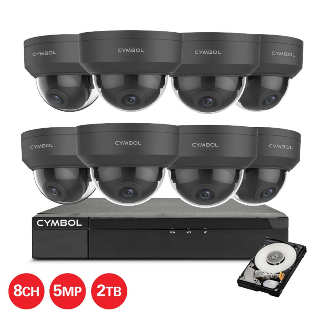 Cymbol 8CH IP Kit With 8 x 5MP VPD Cameras and 8CH 2TB NVR - Black