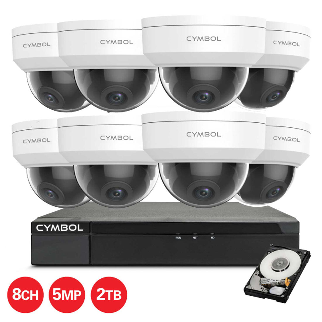 Cymbol 8CH IP Kit With 8 x 5MP VPD Cameras and 8CH 2TB NVR - White