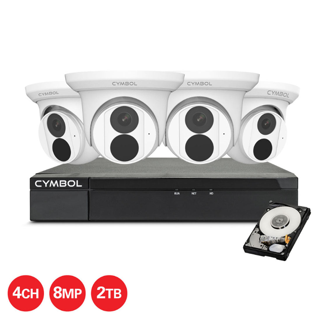 Cymbol 4CH IP Kit With 4 x 8MP Turret Cameras and 4CH 2TB NVR - White