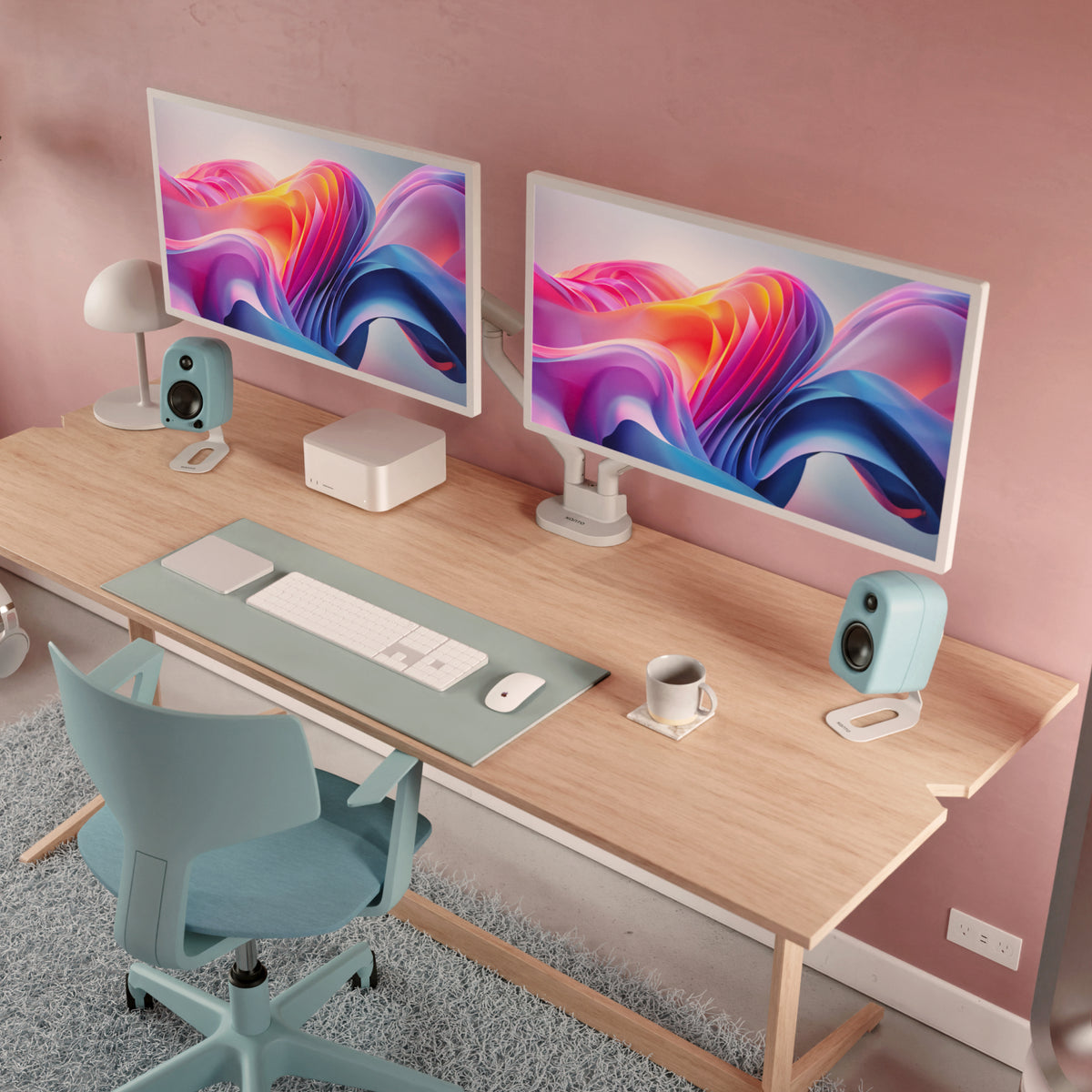 Kanto DM2 Dual Monitor Desktop Mount with Spring-Assisted Height Adjustment - White