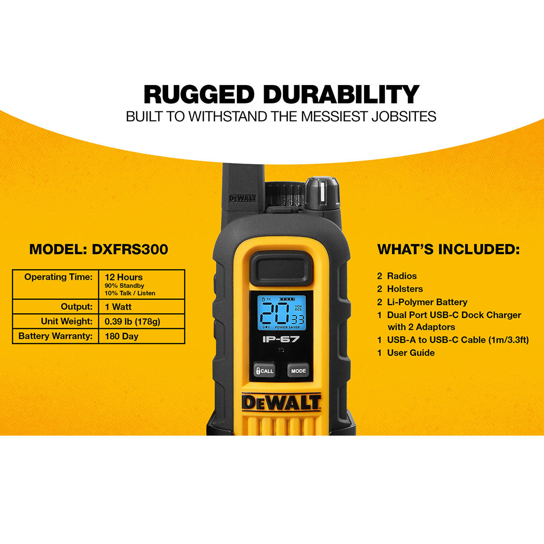 DeWalt DXFRS300-BCH6 Heavy Duty Radios with 6-Port Walkie Talkie Charger
