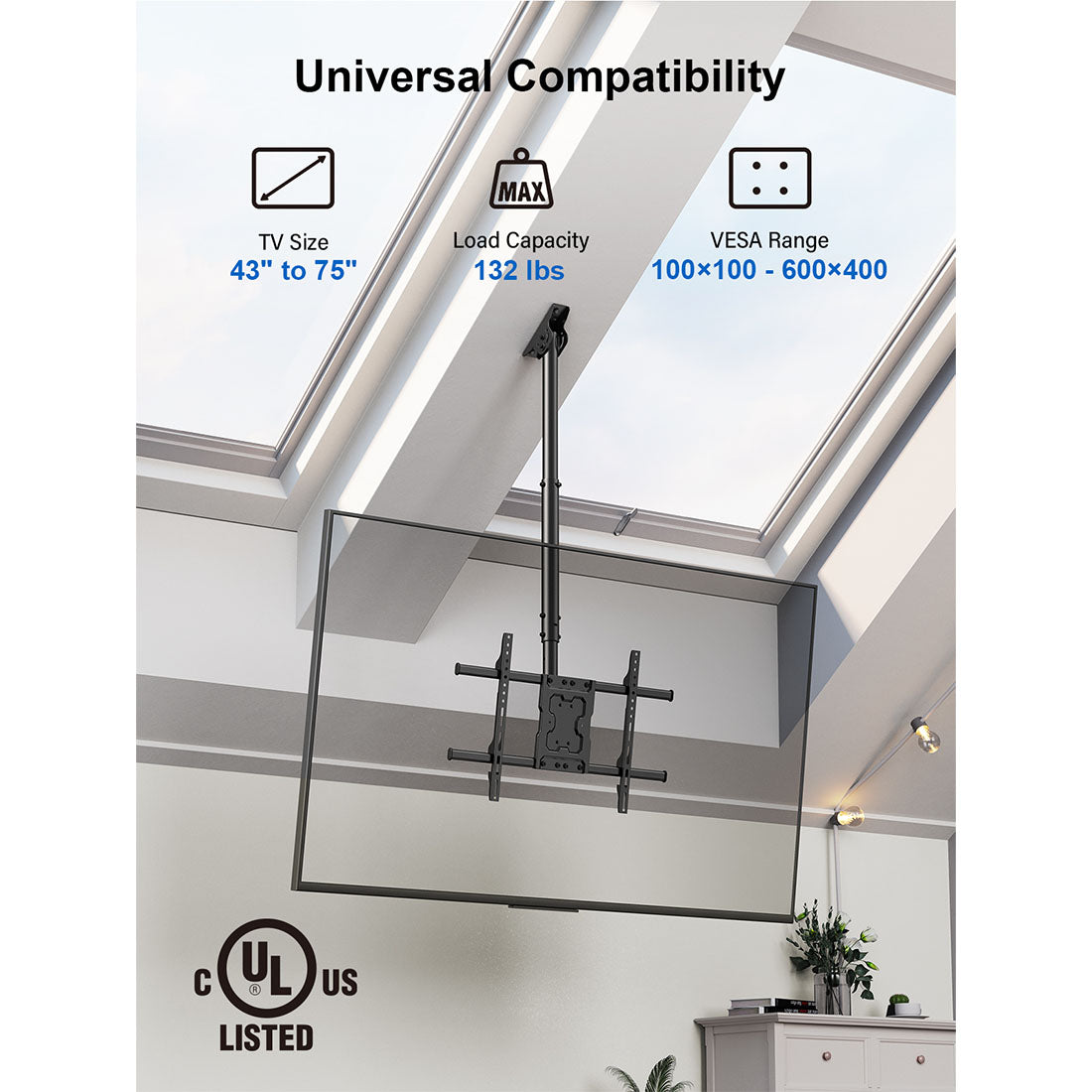 ErgoAV ERMCL1-01B Ceiling Mount for TVs 43″ to 75″