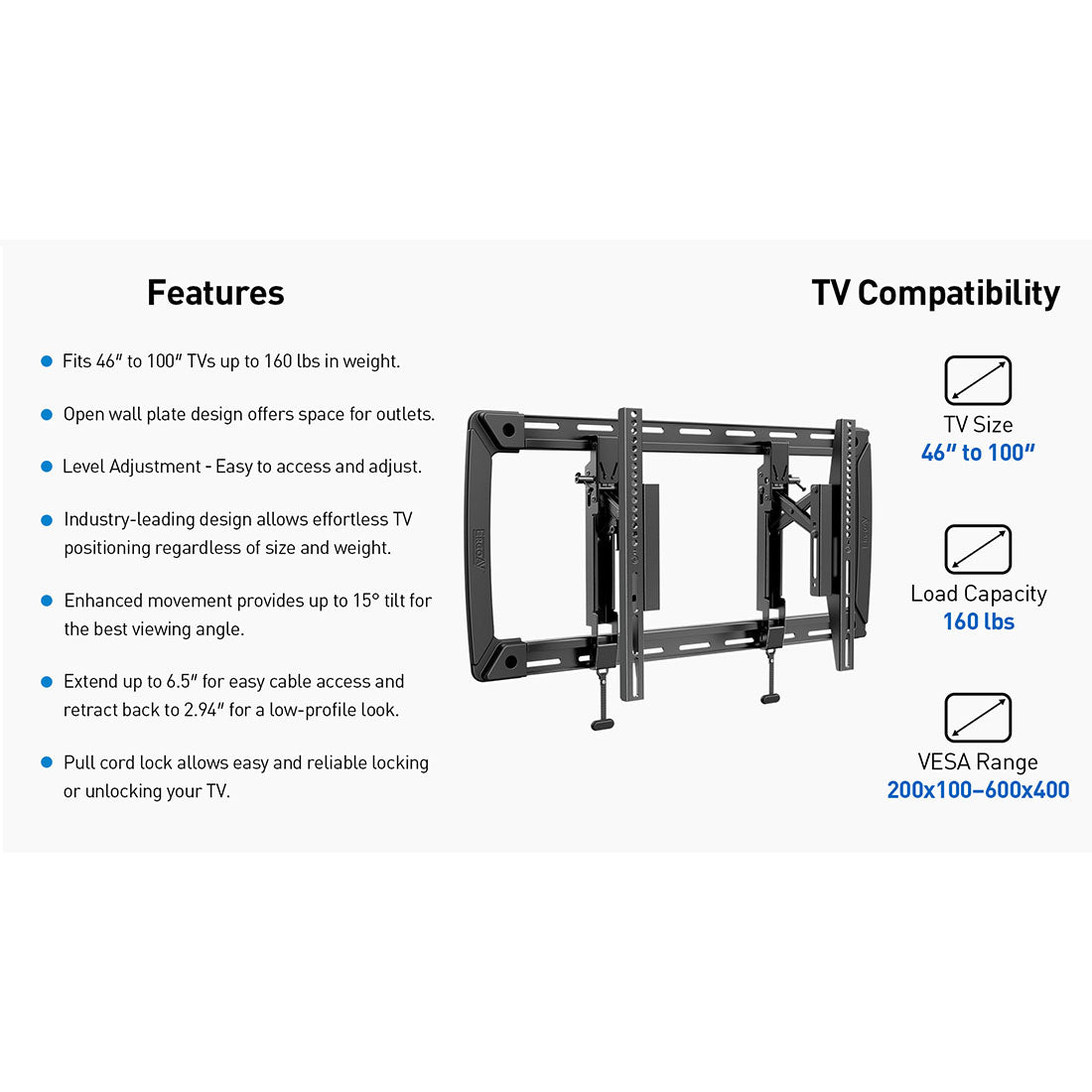 ErgoAV ERMTL3-01B Large Extend Tilt Mount for TVs 46″ to 100″