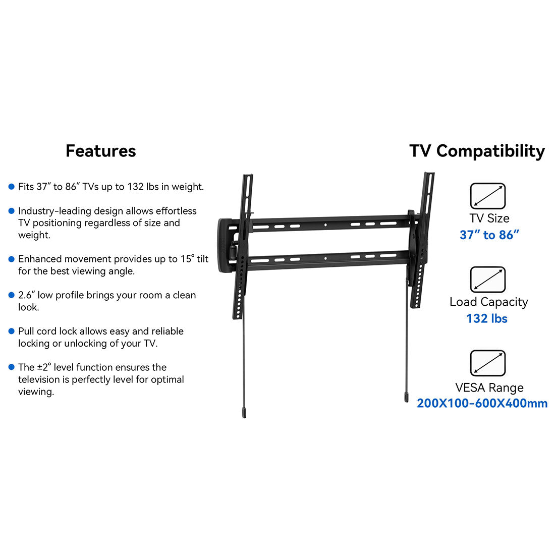 ErgoAV ERMTL6-01B Large Tilt TV Mount 37″-86″ TVs