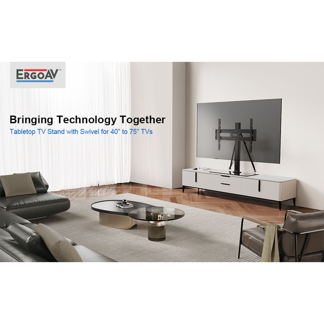 ErgoAV ERTSL2-01B Tabletop TV Stand with Swivel for 40″ to 75″ TVs